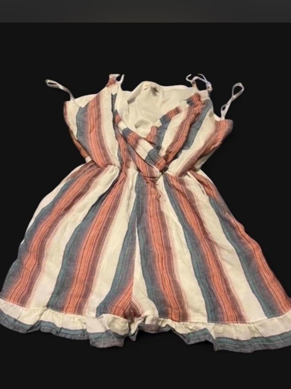 Striped Sleeveless Romper in Cream, Rust & Blue